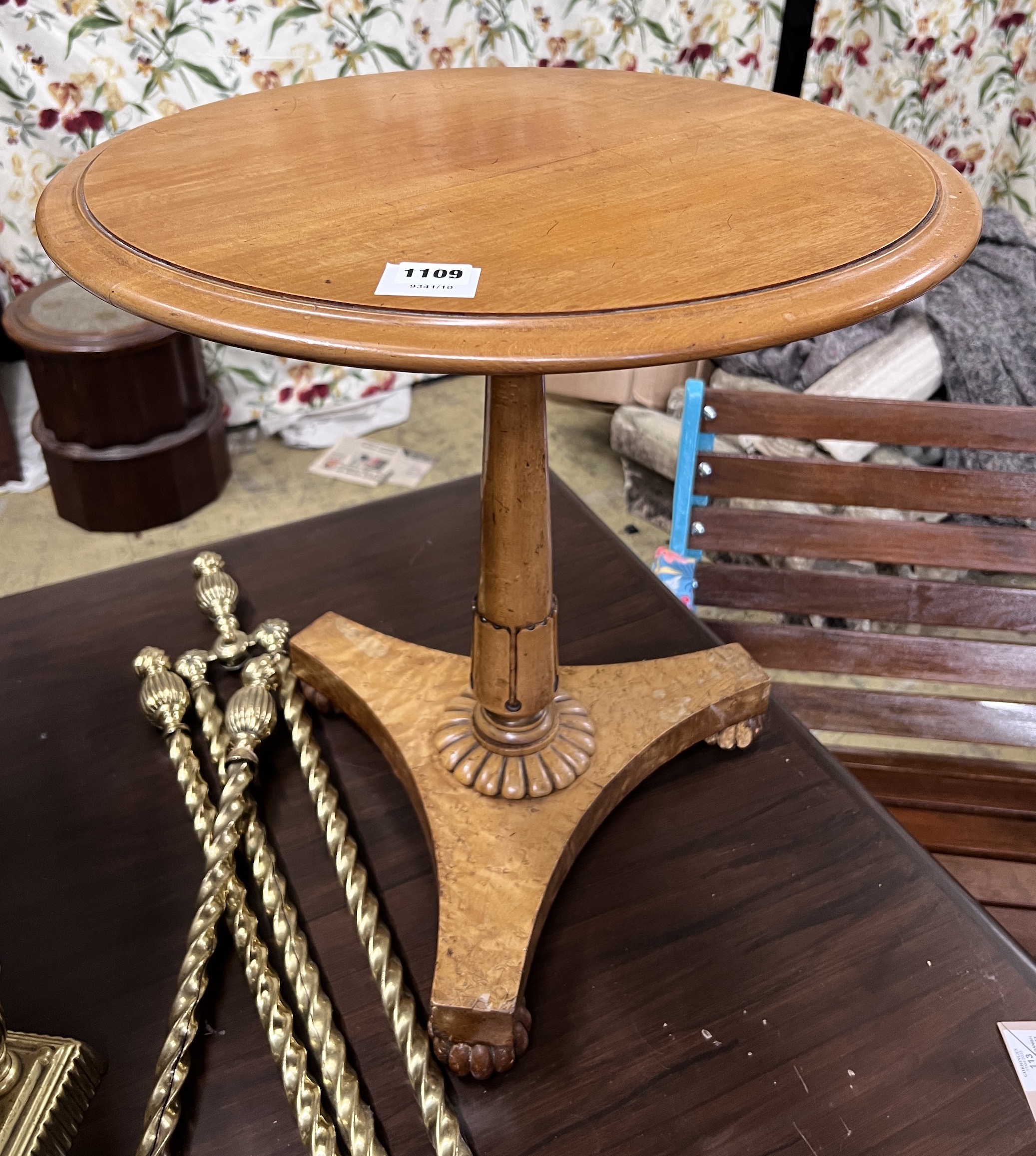 A Victorian bird's eye maple and bois clair occasional table (with later top), width 51cm, height 52cm